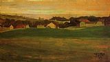 Egon Schiele Meadow with Village in Background painting